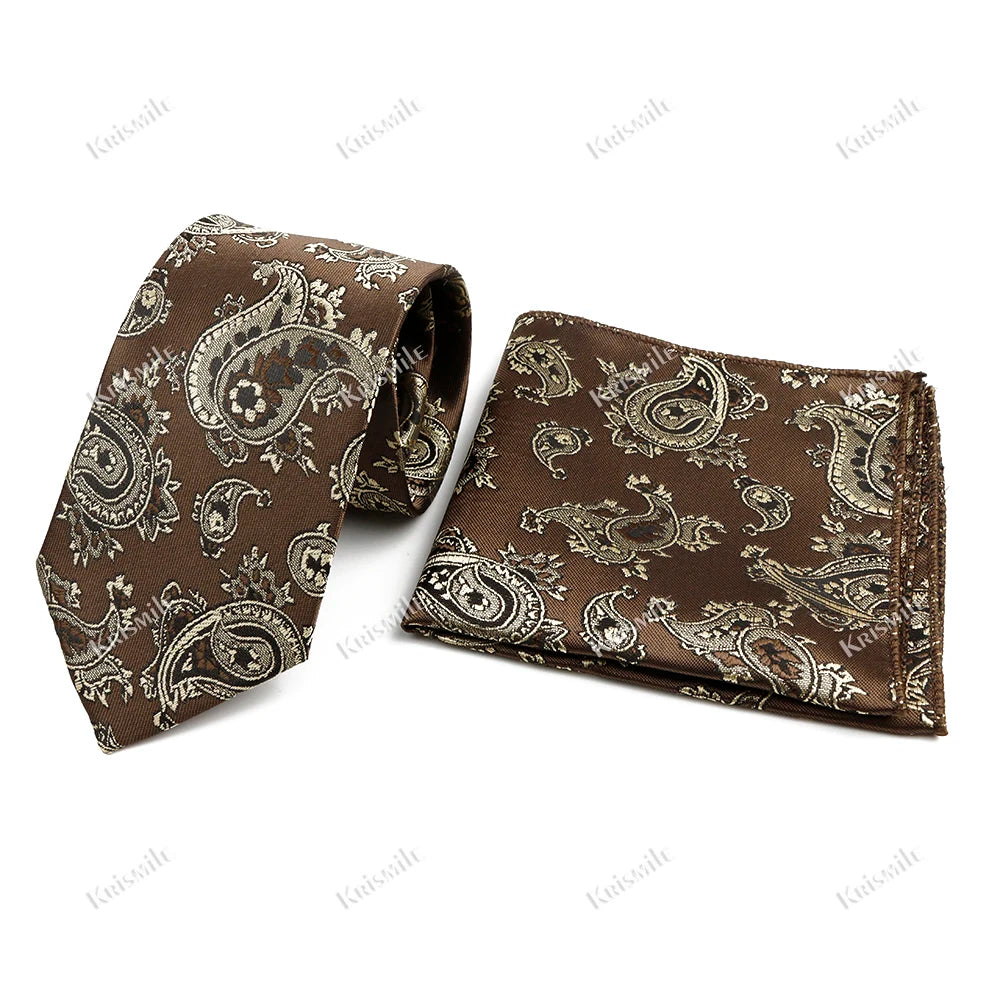 Novelty Paisley Tie Pocket Square Set For Men Skinny Slim 6cm Necktie Fit Business Wedding Party Stage Host Daily Wear Accessory
