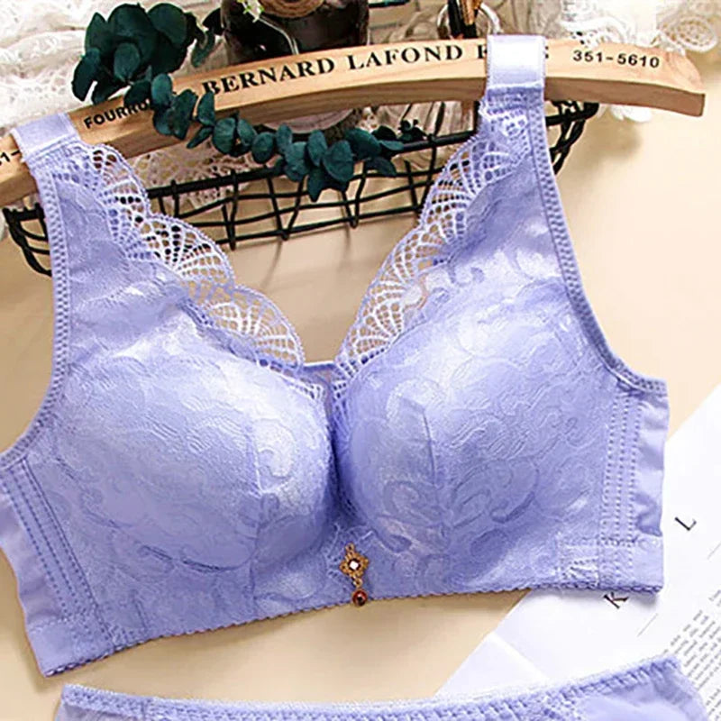 elegant Bra Women Lace Push Up Bralette Wire Free Mesh Large Size Lingerie Solid Color Seamless Thin Wireless Soft Floral Bralette