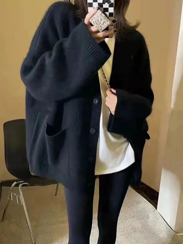 Jielur Damen V-Ausschnitt Strickjacke Mit Knopfleiste - Größe M, Material Polyester Baumwolle, Länge Regular