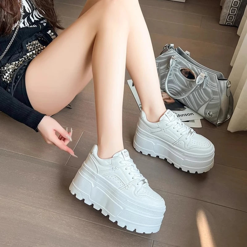 Women9 CM Platform Sneakers Casual Outdoor Simple Design Skateboard Comfortable Lace Up Sneakers Running Sports Shoes Female 40