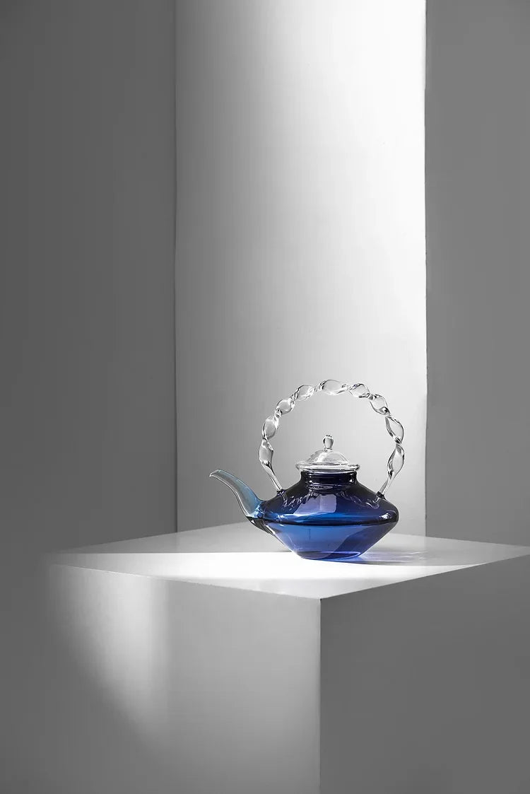 Blue Glass Teapot Teacup Tea Filter Mesh Glass Coffee Pot Heat-resistant Glass Pot Household Kitchen Kettle Exquisite Gift 2022
