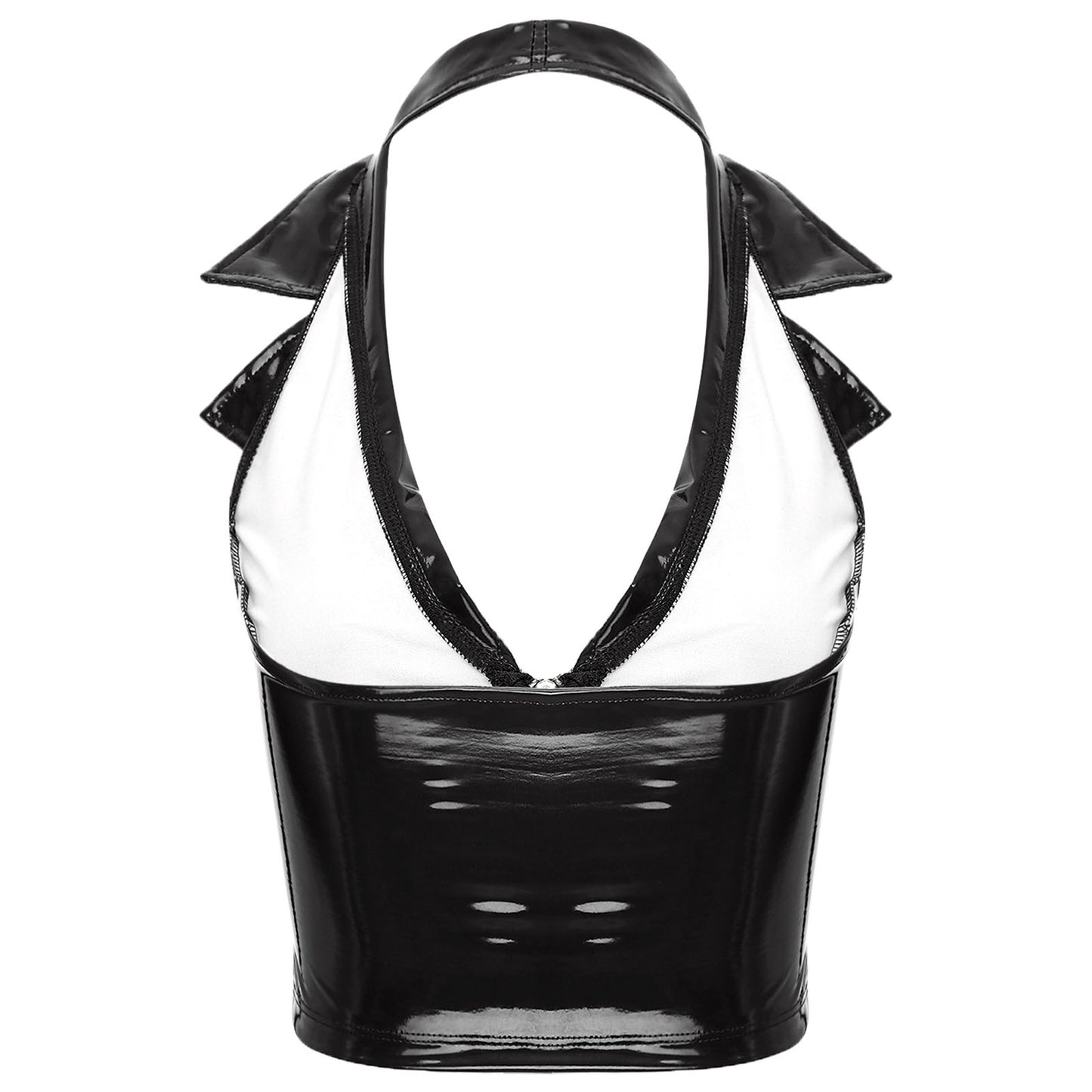 Vestă de damă din piele lăcuită lucioasă, din latex, topuri, ținute Rave, club, corset lucios, vestă, cu rever crestat, Slim Fit, camisol, top scurt