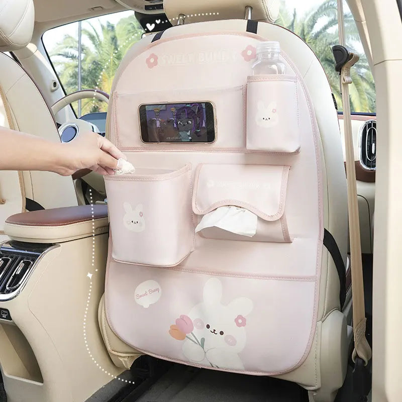Car Seat Back Storage Bag Organizer Bear Bunny Multifunctional Car Back Seat Anti-Dirty Anti-Kick Storage Pad Car Accessories