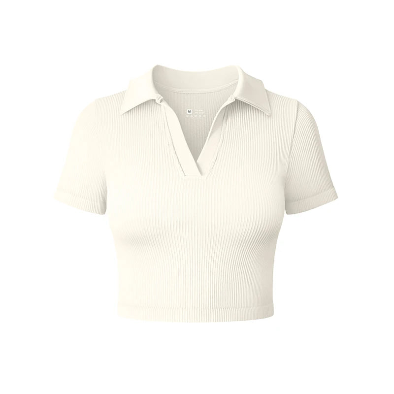 Tricou elegant cu mânecă scurtă pentru femei, tricou polo casual, sport, tenis, tricou strâmt, fitness, yoga, top pentru femei