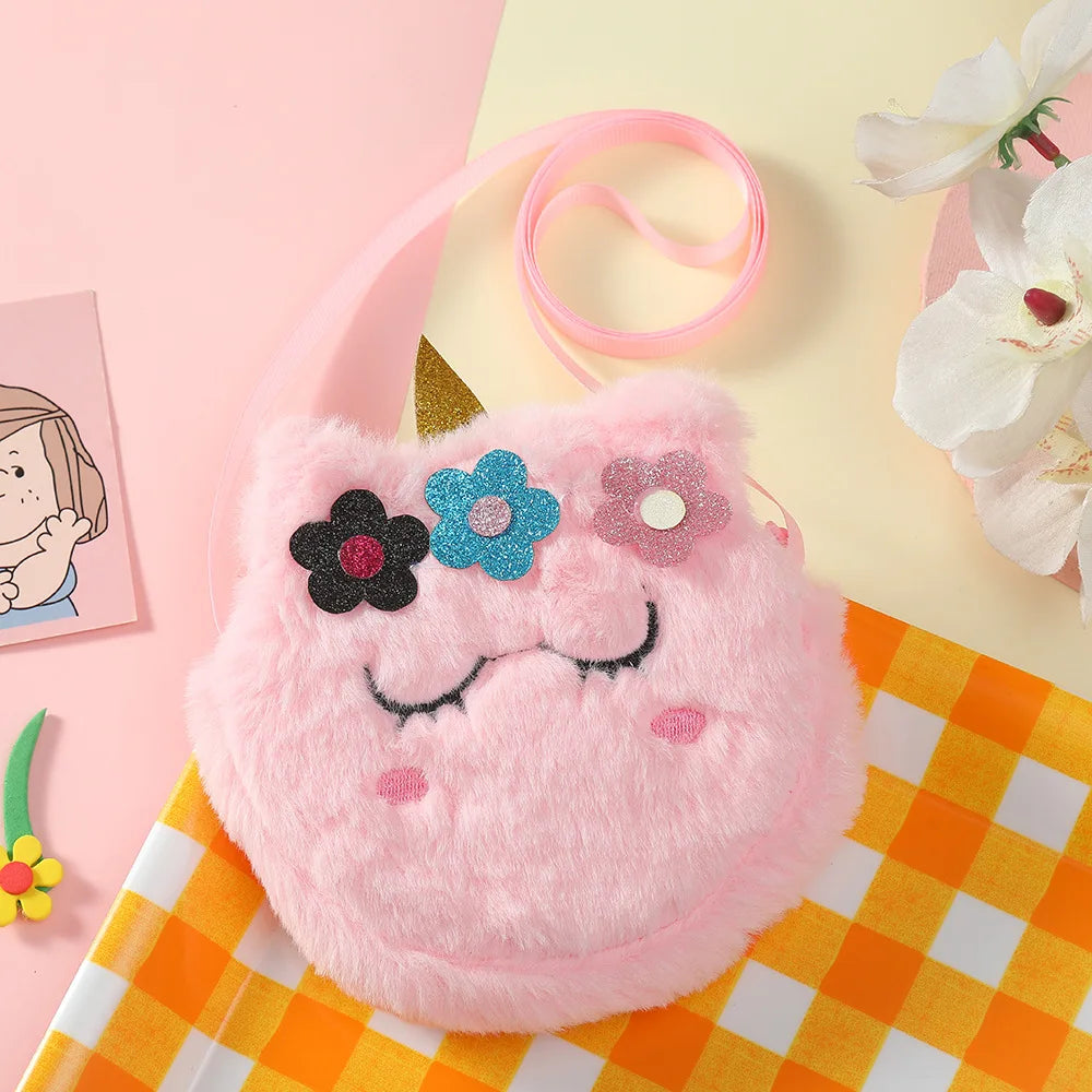 Children's Bag Unicorn Crossbody Bag Baby Girls Bag Plush Shoulder Bag Girls Round Cute Coin Purse Kids Gifts