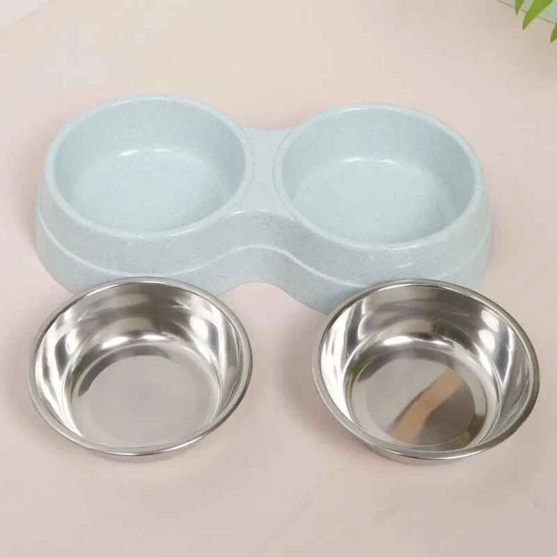 Dual pet bowl dog food water dispenser dual-purpose stainless steel pet water dispenser type cat and puppy feeding supplies