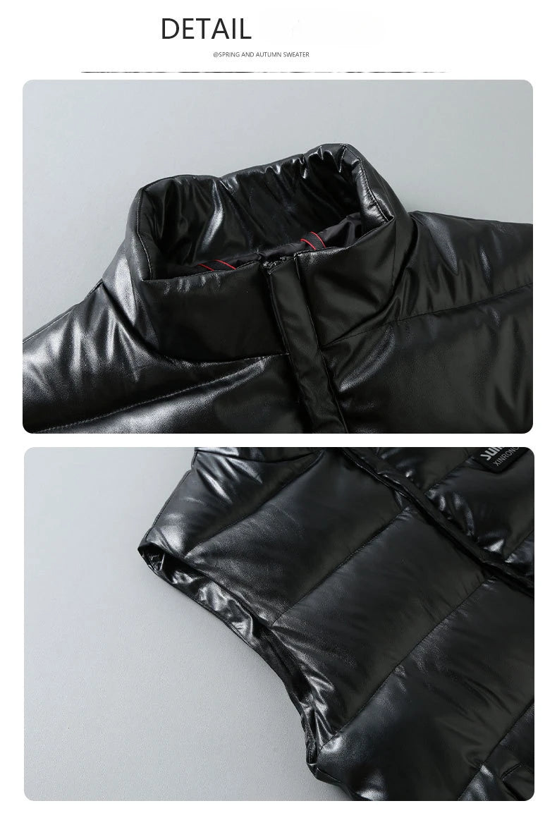 MAINKULCN Weste Winter Warm Ohne Ärmel - Größe XXXXXL PU Leder Wasserdicht Hochwertig