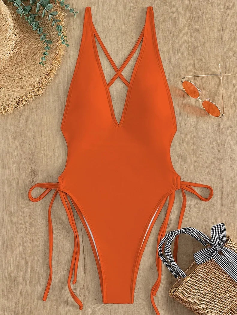 Badeanzug 2025: TOKITIND Solid Lace Up Badeanzug Damen Sexy Swimsuit Swimwear - Push Up Damen Bathing Suit Beachwear Female Bodysuit