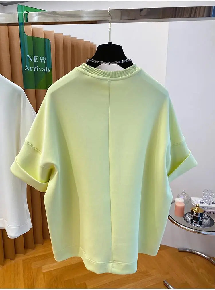 Women T-shirt 2025 Summer New Solid Color Short-sleeved T-shirt Female Loose Casual Round Neck  T Shirt