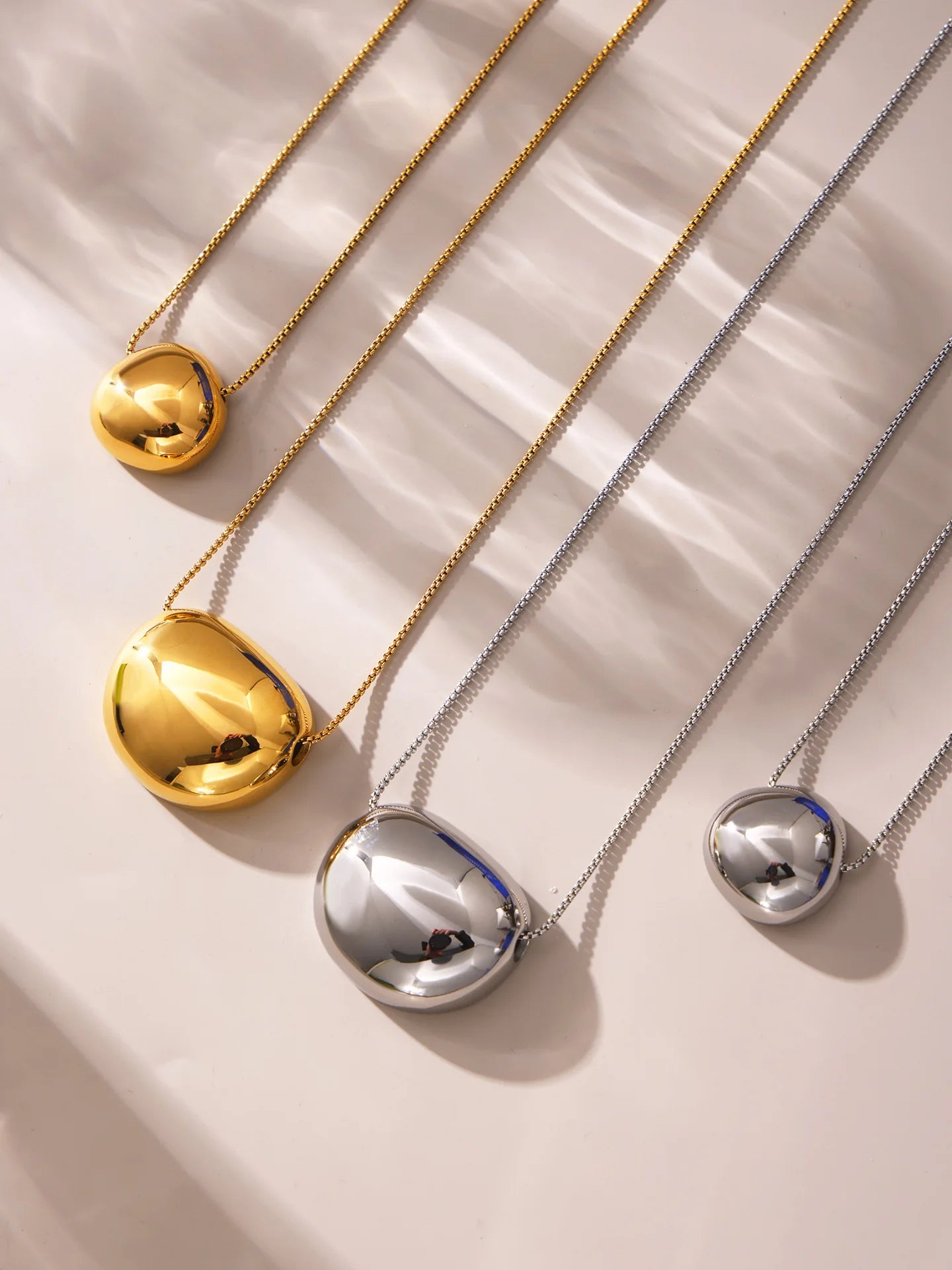 Gold Color Silver Oval Pendant Necklace For Women High Quality 18K Long Stainless Steel Necklace Ladies Fashion Jewelry Gift