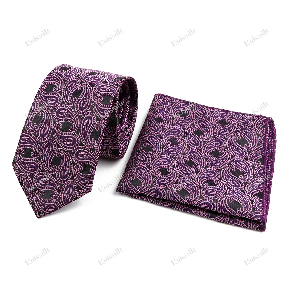 Novelty Paisley Tie Pocket Square Set For Men Skinny Slim 6cm Necktie Fit Business Wedding Party Stage Host Daily Wear Accessory
