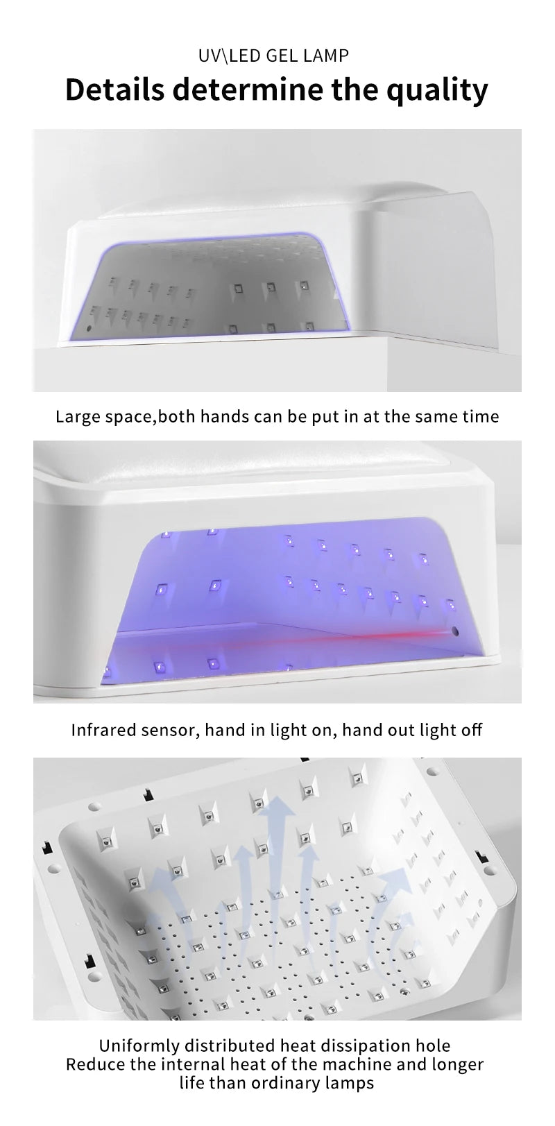 Lampă de unghii UV LED 2 în 1 cu pernă pentru braț pentru ojă gel, uscător de unghii cu lumină 72W și 4 temporizatoare pentru salon sau uz casnic