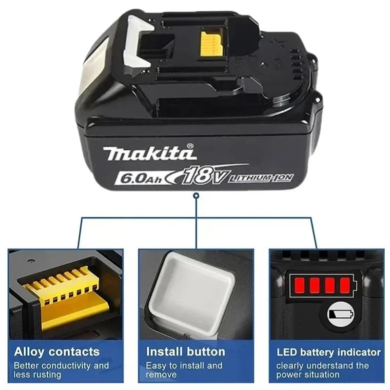 Makita 100% Original Rechargeable Power Tool Battery 6.0Ah 18V BL1830 BL1850 BL1840 BL1860 BL1815,Replaceable LED Lithium-ion