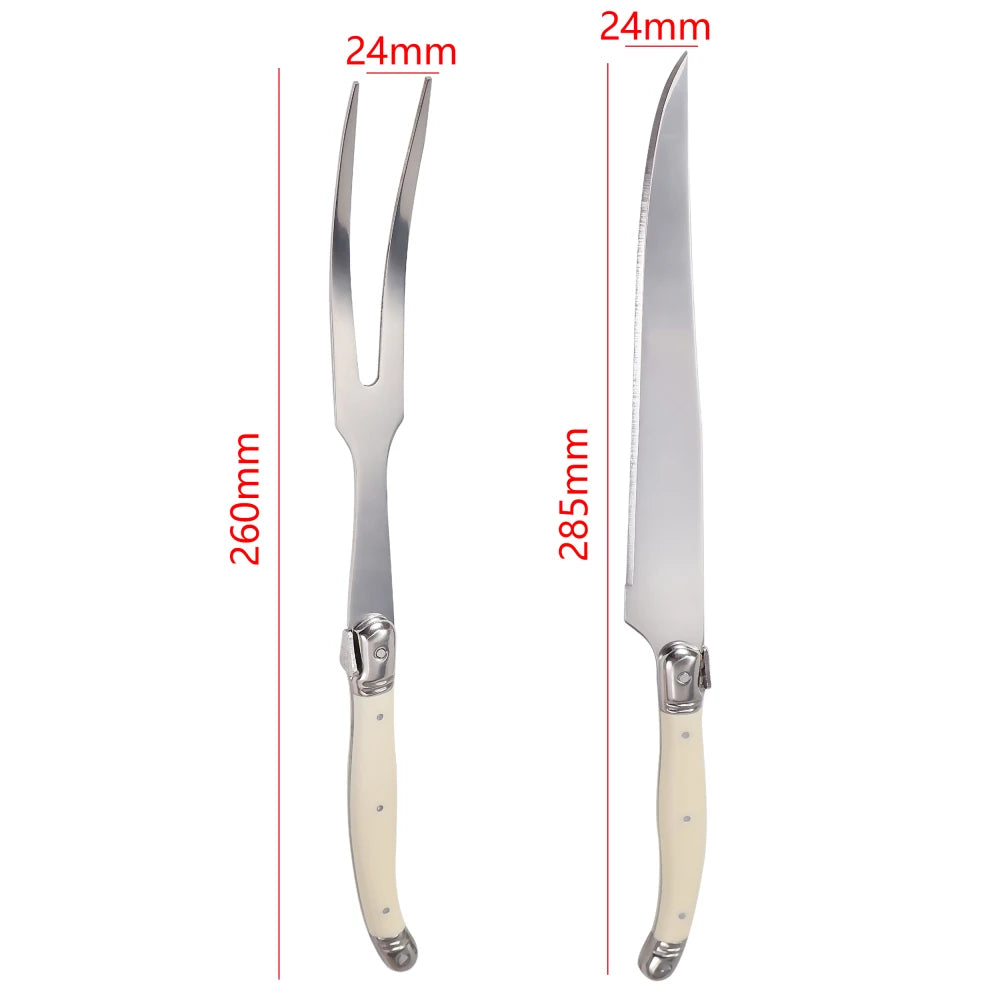 Stainless Steel Carving Knife Fork Set BBQ Slicing Grill Vegetable Tools Salad Serving Tools Turkey Knife Steak Roast Meat Fork