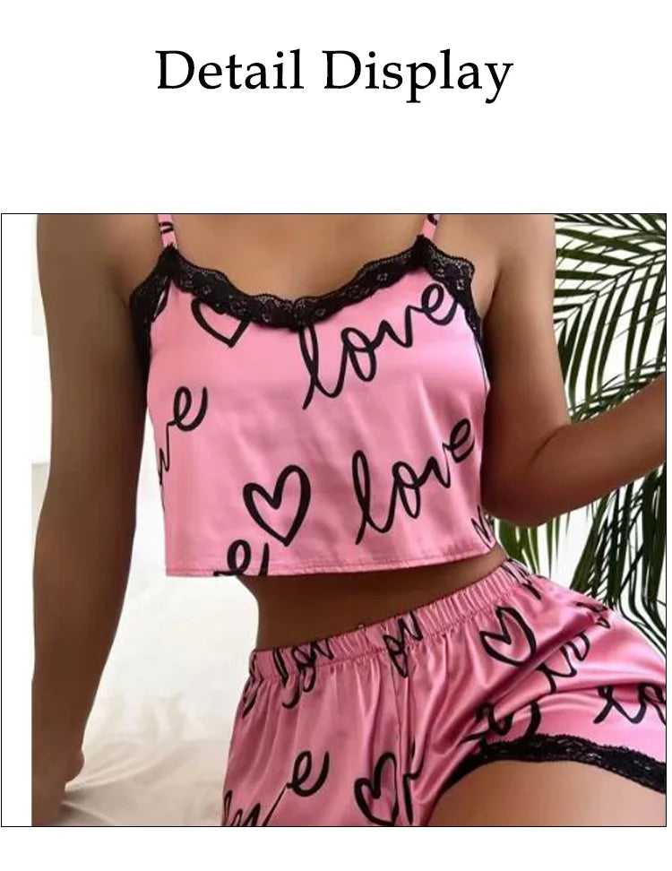 Damen Pyjama Set 2025 - 2-teiliges Schlafanzug Set mit Print & Shorts