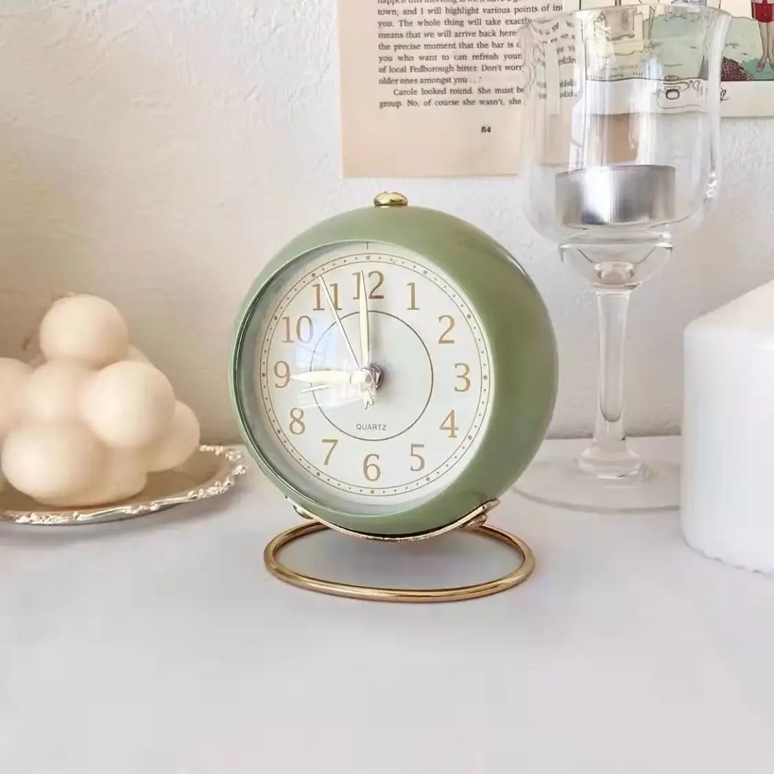 Light Alarm Clock with Night Light Silent for Bedroom Decoration Small Quartz Circular Morning Clocks Office Table Desk Children