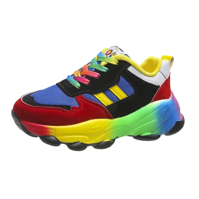 Damen Tennis Sneakers Casual Running Schuhe Rainbow Vulkanisierte Schuhe Schnürung Platform Schuhe Komfortabel
