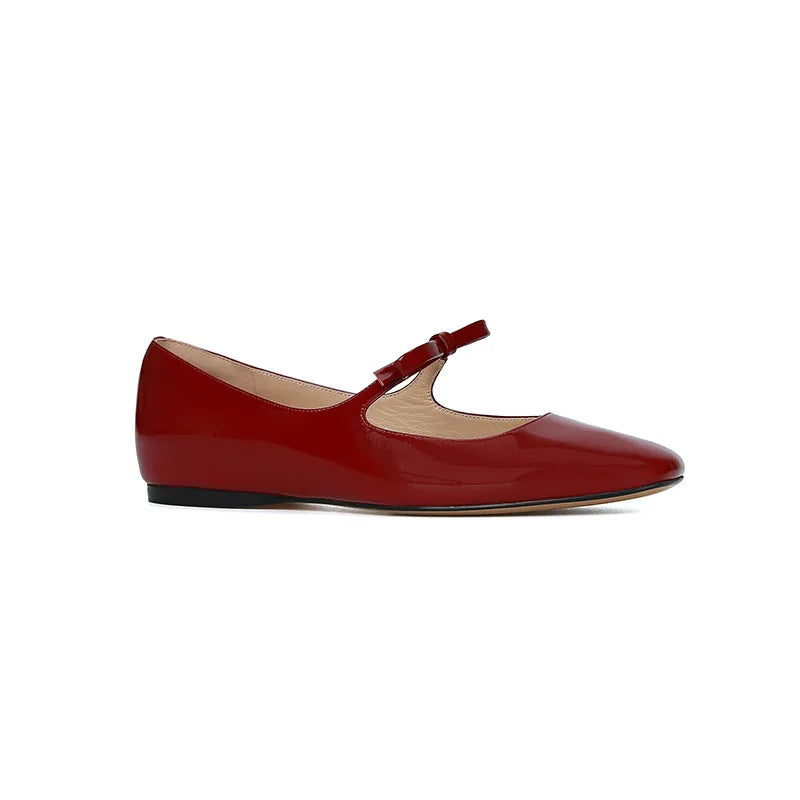 Ballet Falts Shoes for Women Bow Tie Elegant Women's Loafers Shoes with Low Heels Black Leather Mary Janes Desinger Shoes Ladies