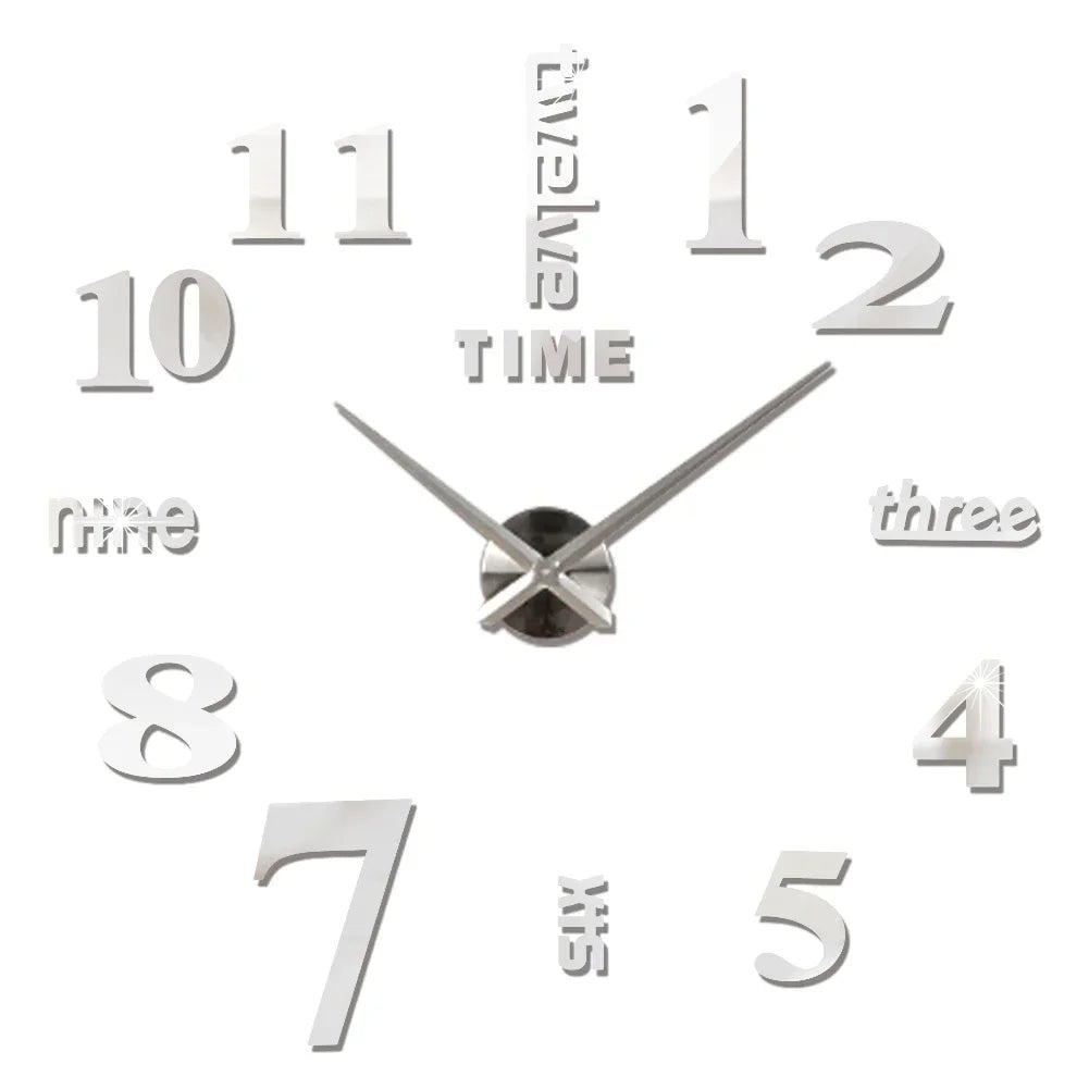 Large 3D Digital Wall Clock Acrylic European Creative Numerals Design Mirror Wall Sticker Clock DIY Self Adhesive Home Decor