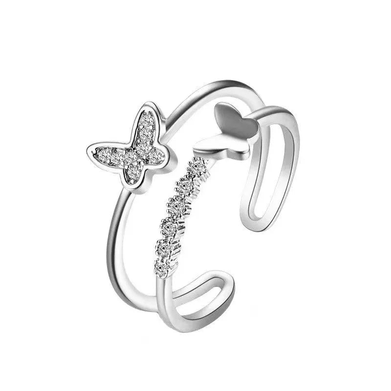 Exquisite Zircon Double Opening Butterfly Ring for Woman Fashion Jewelry 2025 New Wedding Party Luxury Accessories Rings Gifts