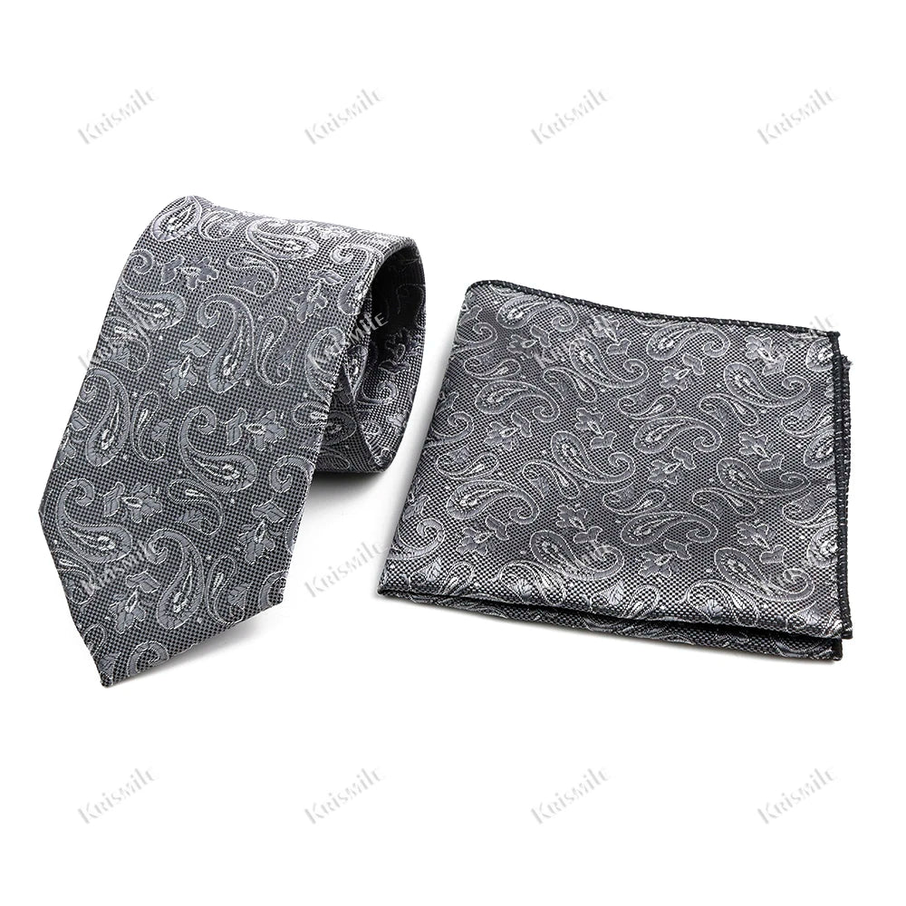 Novelty Paisley Tie Pocket Square Set For Men Skinny Slim 6cm Necktie Fit Business Wedding Party Stage Host Daily Wear Accessory