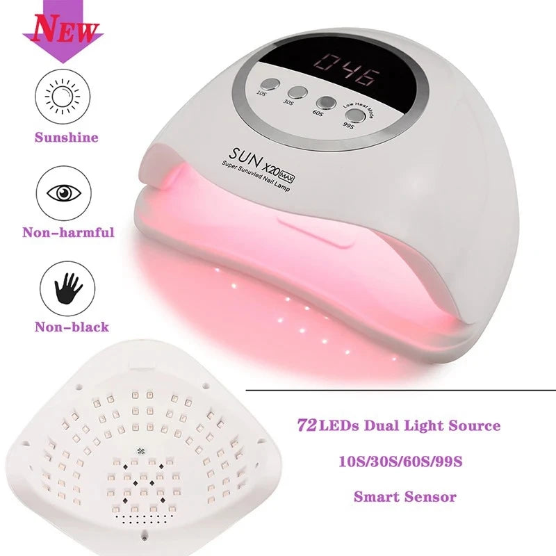 High Power Quick Drying Phototherapy Machine UV Nail Baking Lamp 320W SUN X20MAX 72 LEDs UV Nail Gel Polish Curing Manicure Lamp