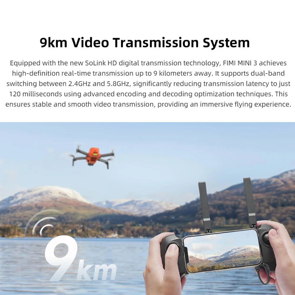 FIMI MINI 3 Dronă cu cameră nouă, 249g, 4K, 60fps, video nocturn AI Super, distanță de zbor de 9KM, senzor de 1/2 inch și 48MP, mini dronă pro