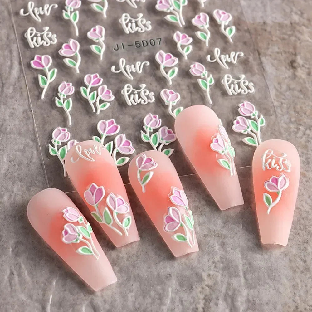 Autocolante pentru unghii Choice 5D Cherry Blossom - set de 10 aurii 3D