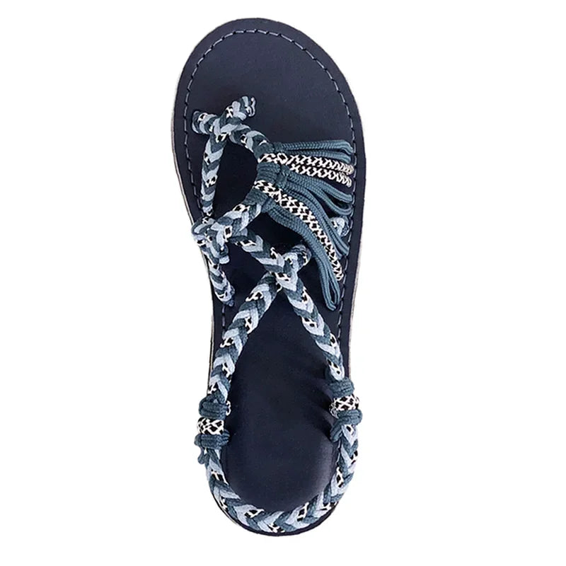 Women Summer Flip Flop Sandals Shoes Mixed Color Matching Rope Knot Beach Toe Roman Sandals Casual Comfortable Plus Size Shoes