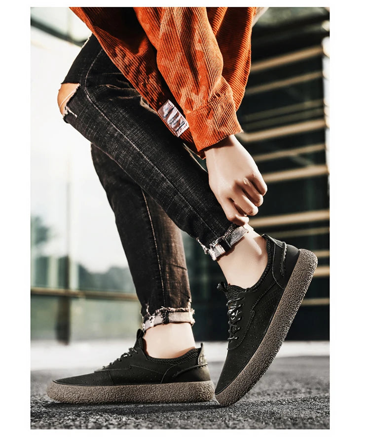 Sneakers for Men Comfortable Classic Outdoor Casual Skate Shoes Male Fashion Non-Slip Genuine Leather Skateboard Shoes Flats
