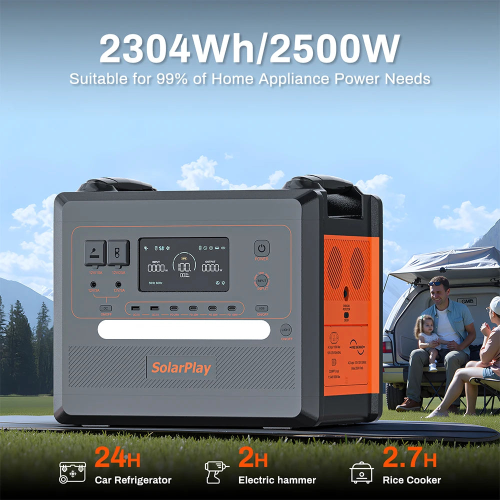 SOLARPLAY Stație de alimentare semi-solidică 2500W 2400W Accesorii pentru camping LiFePO4 Baterie de acasă Generator portabil de energie externă SUA UE