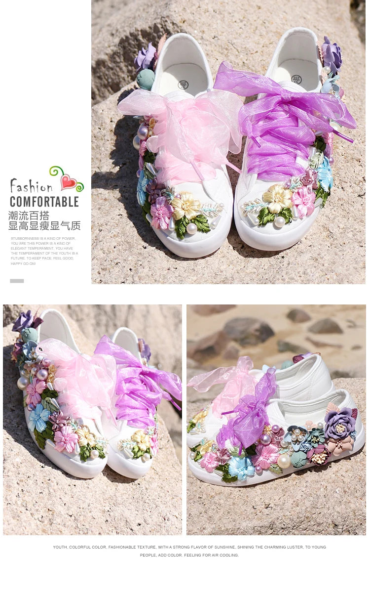 Sneakers Women 2024 Women Fashion Flowers Canvas Shoes Casual Flat Shoes Women Loafers Mujer Vulcanizar Los Zapatos size 35-44