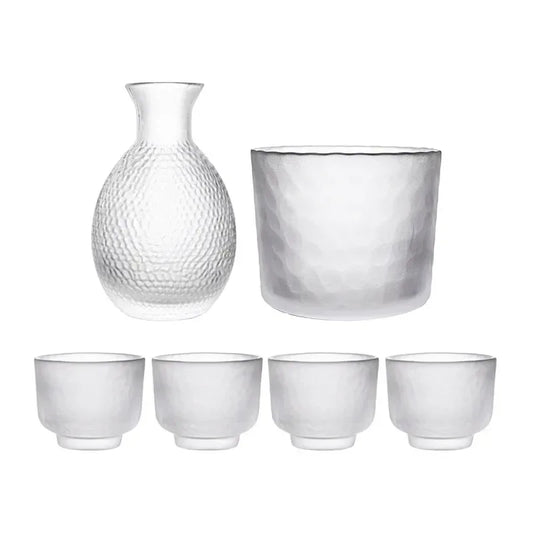 Japanese Hammer Pattern Glass Wine Set Sake Pot Set Cocktail Cup Heat-resistant Scalding Wine Pot Wine Dispenser - Golden Bridge Store