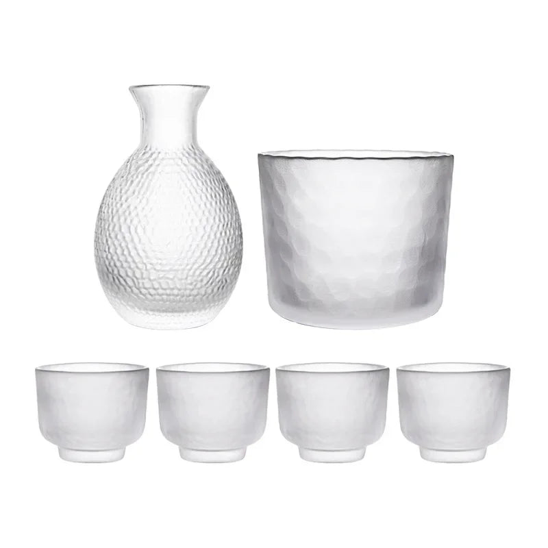 Japanese Hammer Pattern Glass Wine Set Sake Pot Set Cocktail Cup Heat-resistant Scalding Wine Pot Wine Dispenser