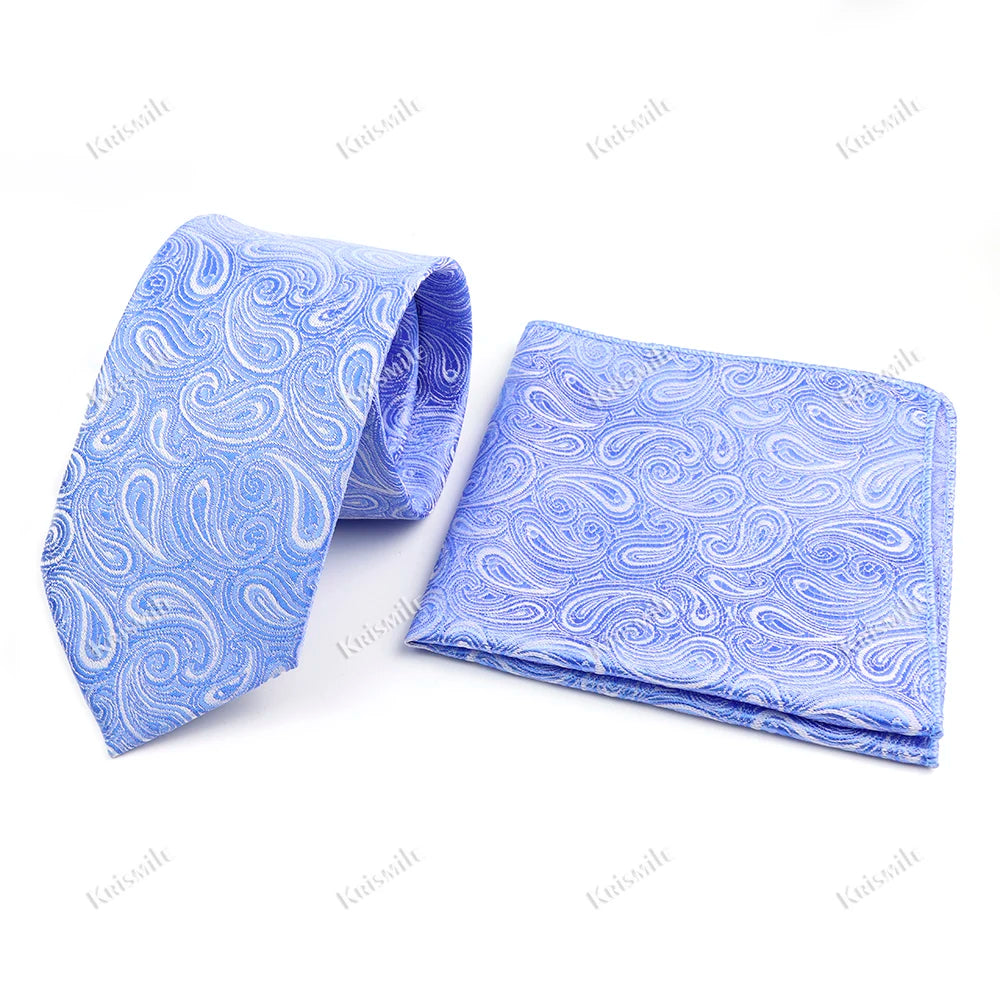 Novelty Paisley Tie Pocket Square Set For Men Skinny Slim 6cm Necktie Fit Business Wedding Party Stage Host Daily Wear Accessory