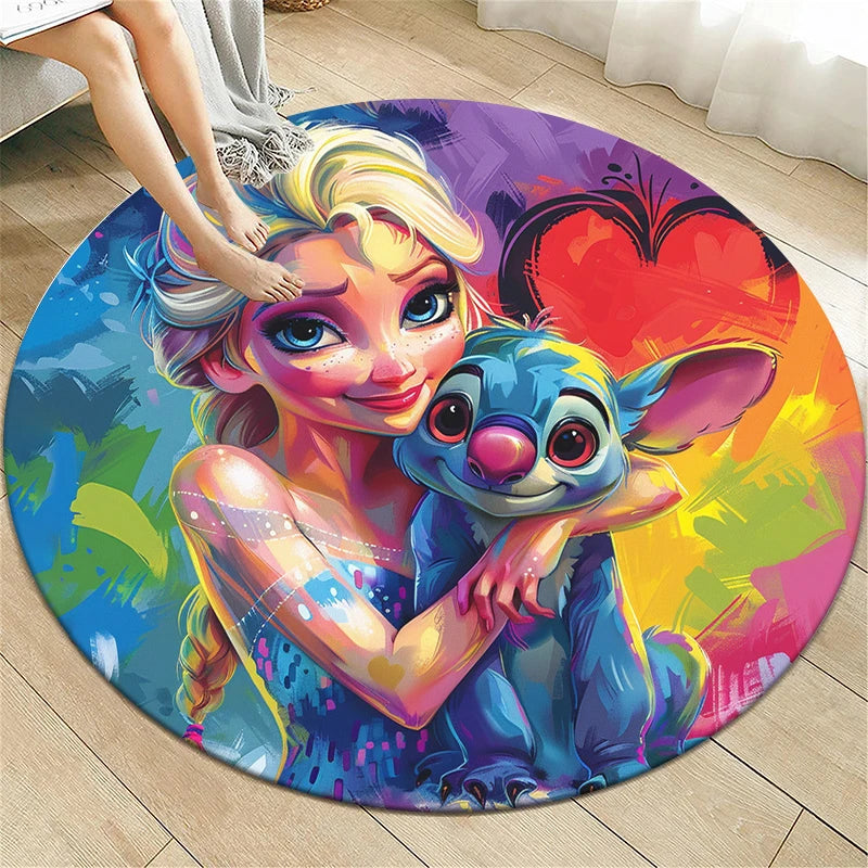 Star Stitch Cartoon HD Printed Round Carpet for Living Room Bedroom Rugs Camping Picnic Mats Flannel Anti-Slip Rug Yoga Mat Gift