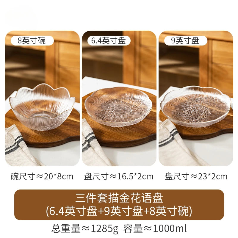 Luxus Glas Geschirr Set Haushalt Küche Zubehör Teller Und Schüssel Modern Hohe Beauty Dessert Schüssel Dim Sum Snack Teller