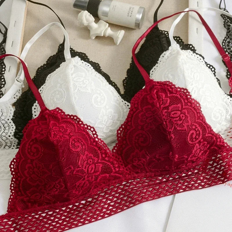 Lace Embroidery Bra Women elegant Deep V Underwear Floral Brassiere Stretch Seamless Push Up Lingerie Bralette Triangle Cup Padded