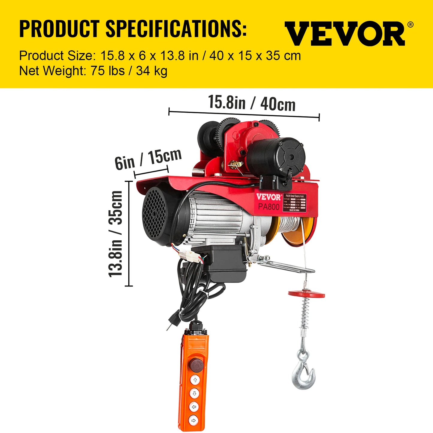 VEVOR 1700LBS/2200LBS Wired Electric Hoist Crane