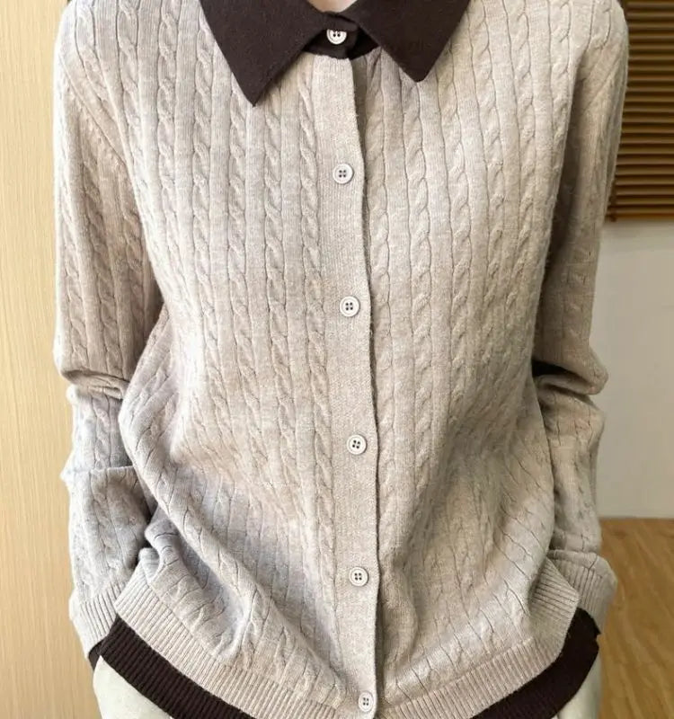 CN Fujian Zweiteiliger Strickcardigan - Größe L Polyester Knopf