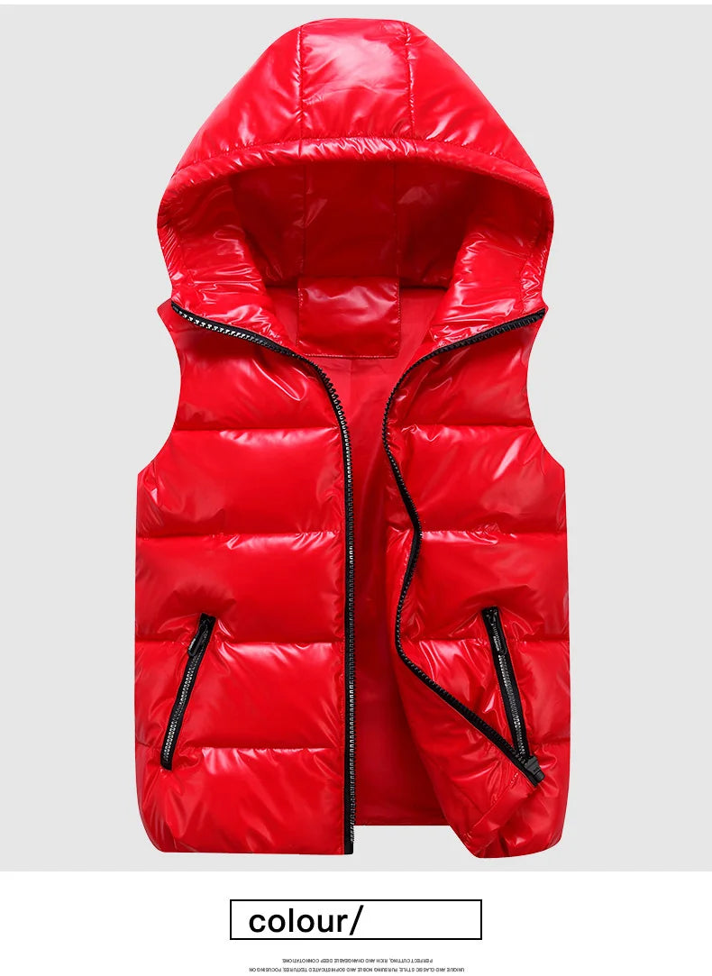 OLEKID 240805 Glänzende Weste Mit Kapuze - Größe 3-20 Jahre, Unisex, Wasserabweisend