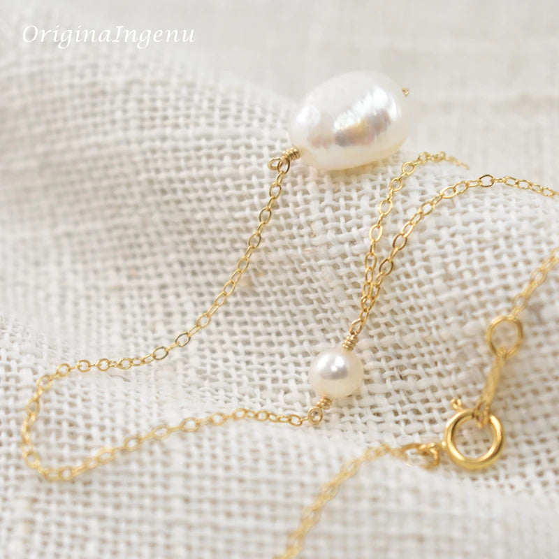 Baroque Pearl Pendant Silver Y Necklace Handmade 14K Gold Filled Choker Boho Collier Femme Kolye Collares Women Jewelry Necklace