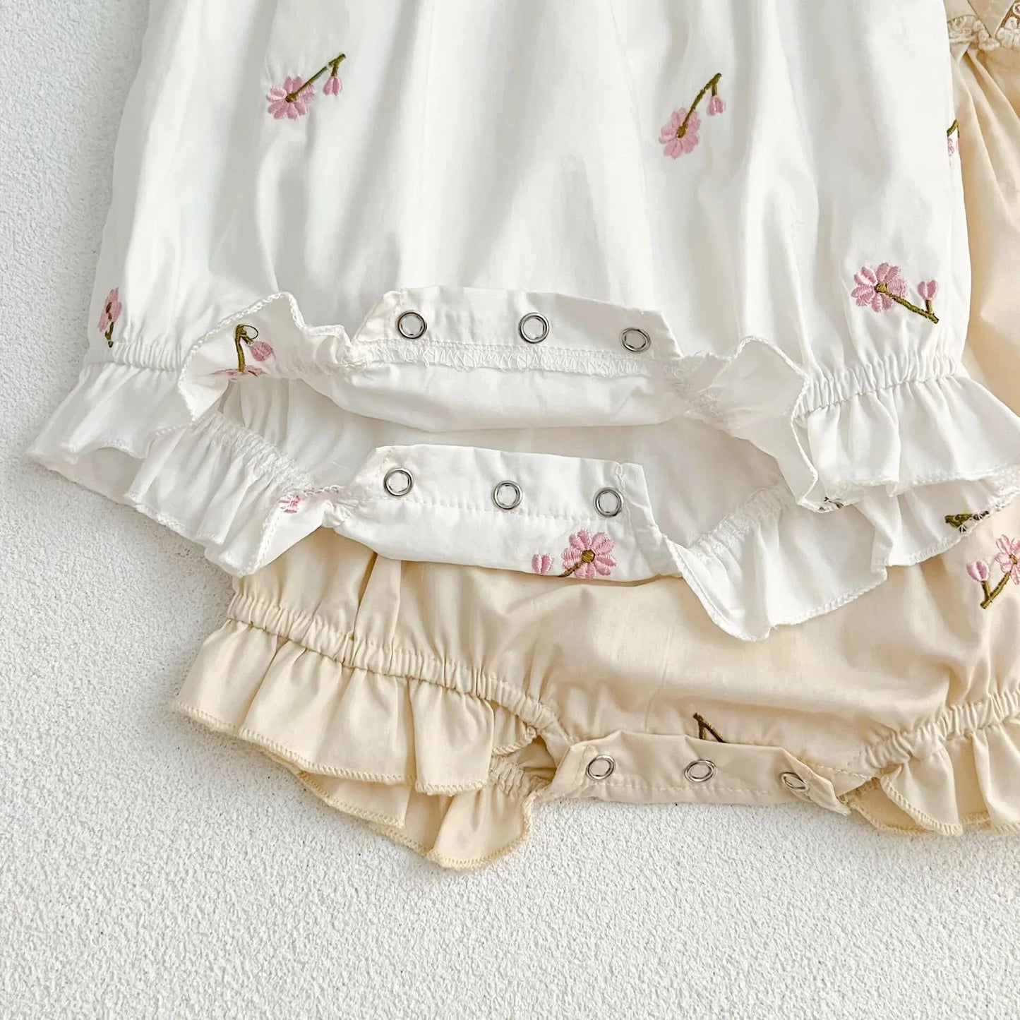 New Summer Collection: Newborn Girls' Lace Flutter Sleeve Embroidered Floral Cotton Jumpsuits, Adorable Infant Bodysuits