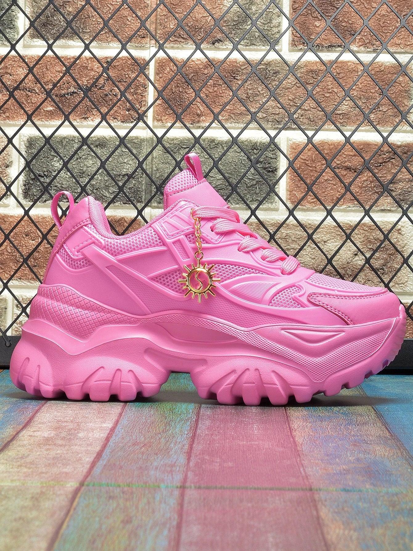 Women's fashion casual shoes Lightweight wear resistant non-slip platform sneakers high water platform pink heels for women - Golden Bridge Store