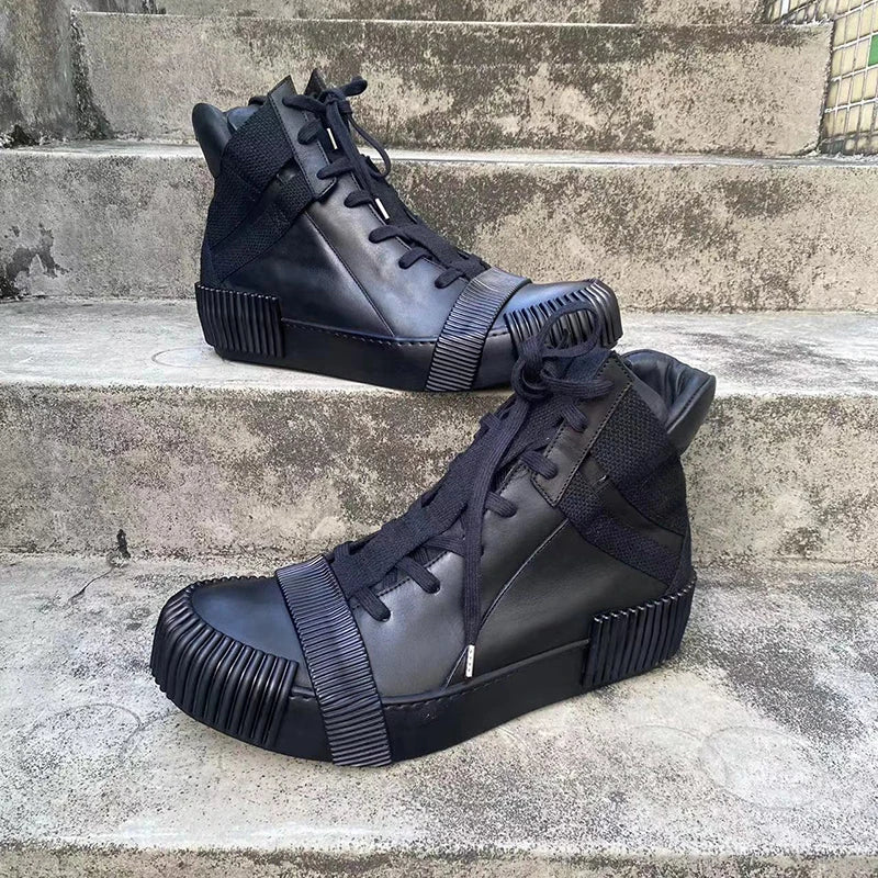 Ghete Black Street Original Design Goodyear Patchwork - Parte superioară din piele, talpă din cauciuc, mărimi 40–46