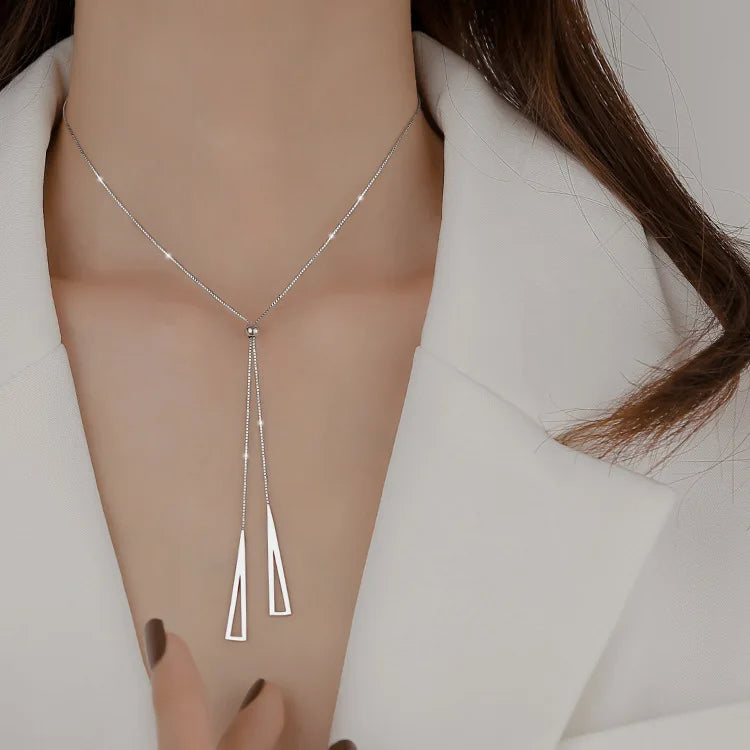 Fashion Silver Color Long Tassel Pull Pearl Pendant Necklaces for Women Simple Adjustable Clavicle Chain Choker Jewelry Gift