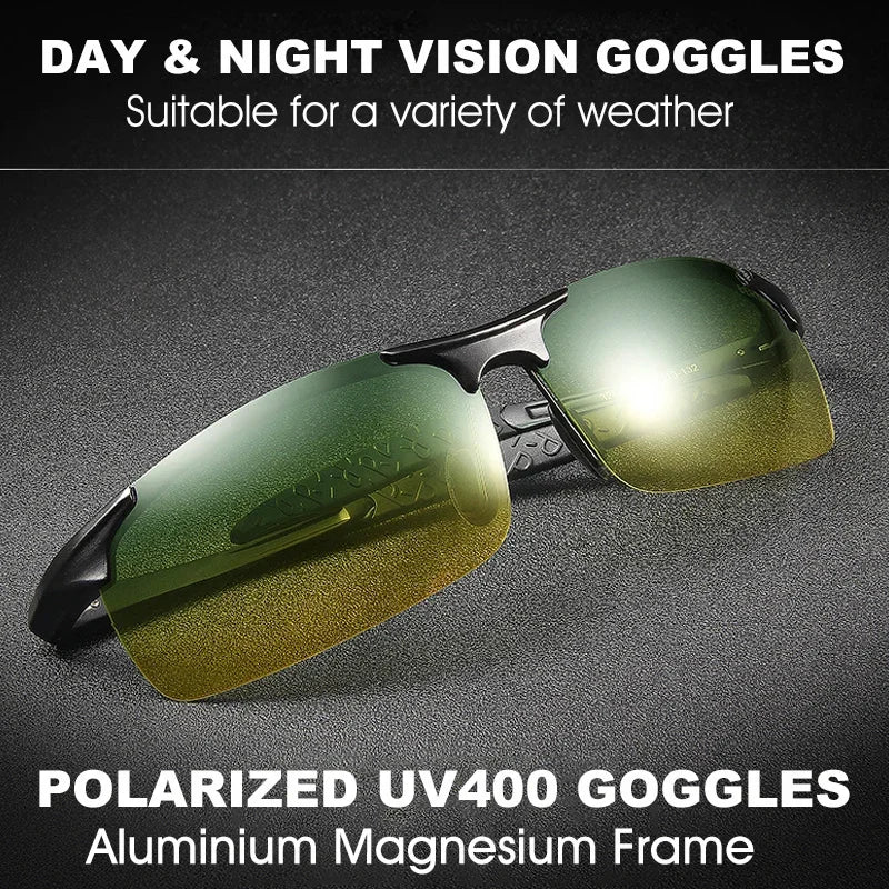 CLLOIO Aluminium Rimless Photochromic Day Night Vision Anti-Glare Glasses Men Polarized Driving Sunglasses Travel Fishing Goggle