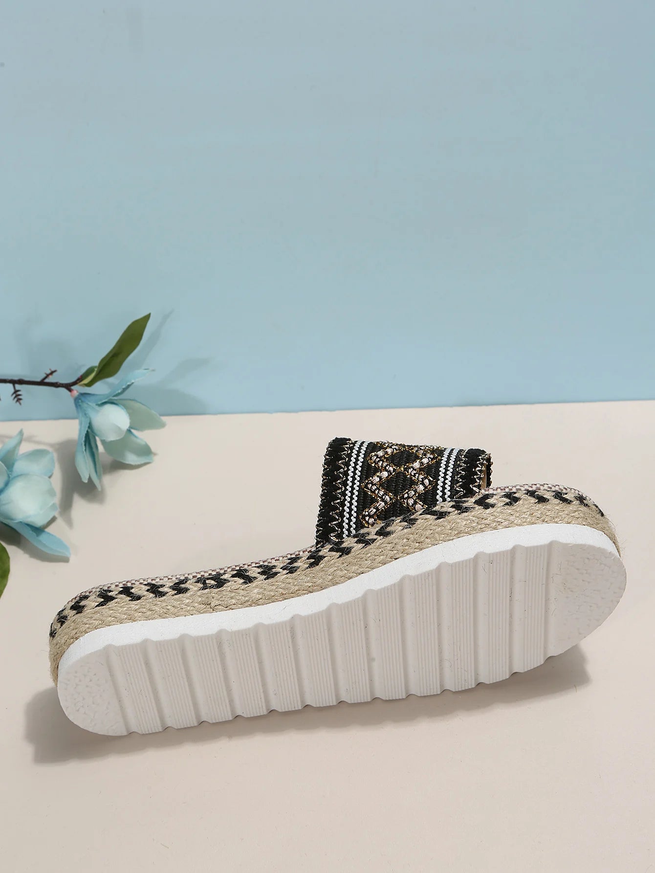 Gewebte Damen Pantoletten Platform - Sommer Schuhe für Damen 2025 Neu - Strand Casual Absatz Sandalen Bohemian Handgemacht Espadrilles