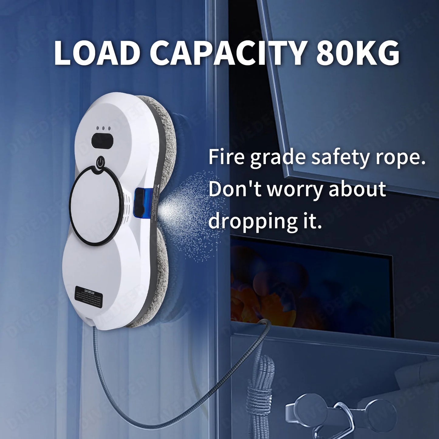 Robot de curățare a geamurilor DIVEDEER - Putere mare de aspirare, funcție de pulverizare, electric, anti-cădere, telecomandă, aspirator