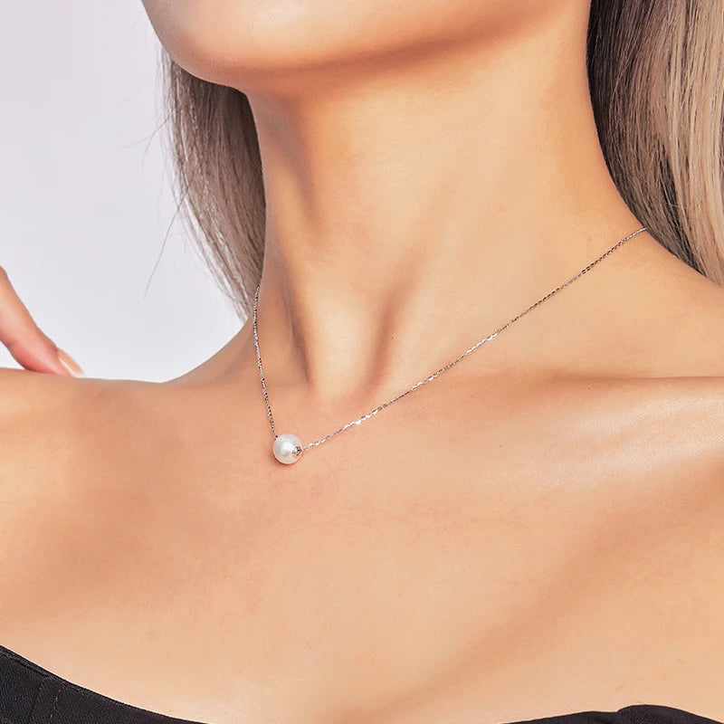 Real Natural Freshwater Pearls Round Shape Pendant Necklace 8-9mm 925 Sterling Silver Classic Fashion Jewelry Gifts for Women